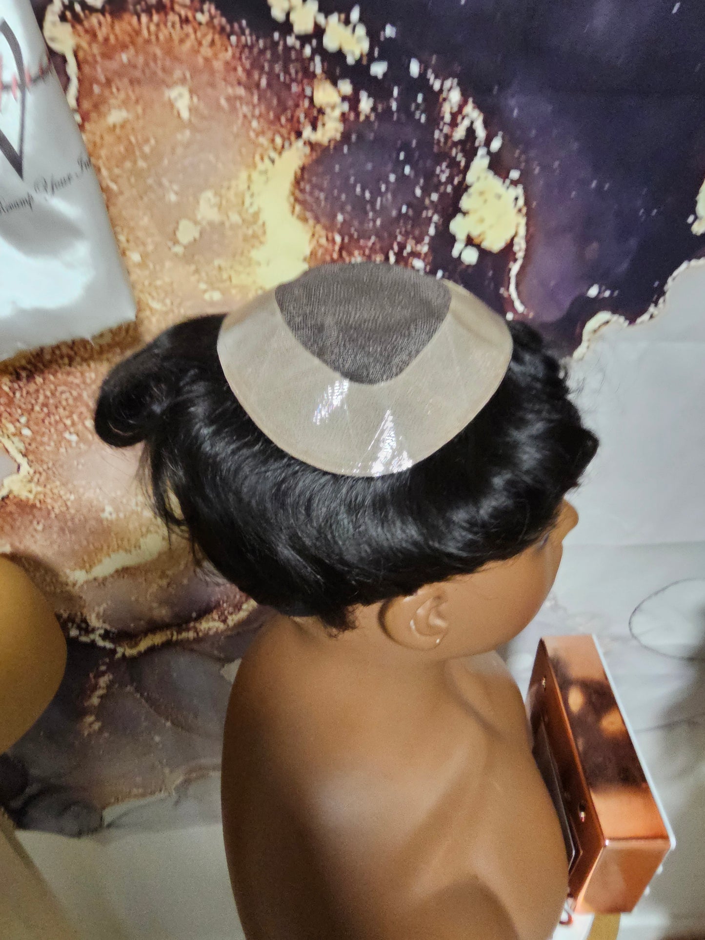 6" midnight black men toupee
