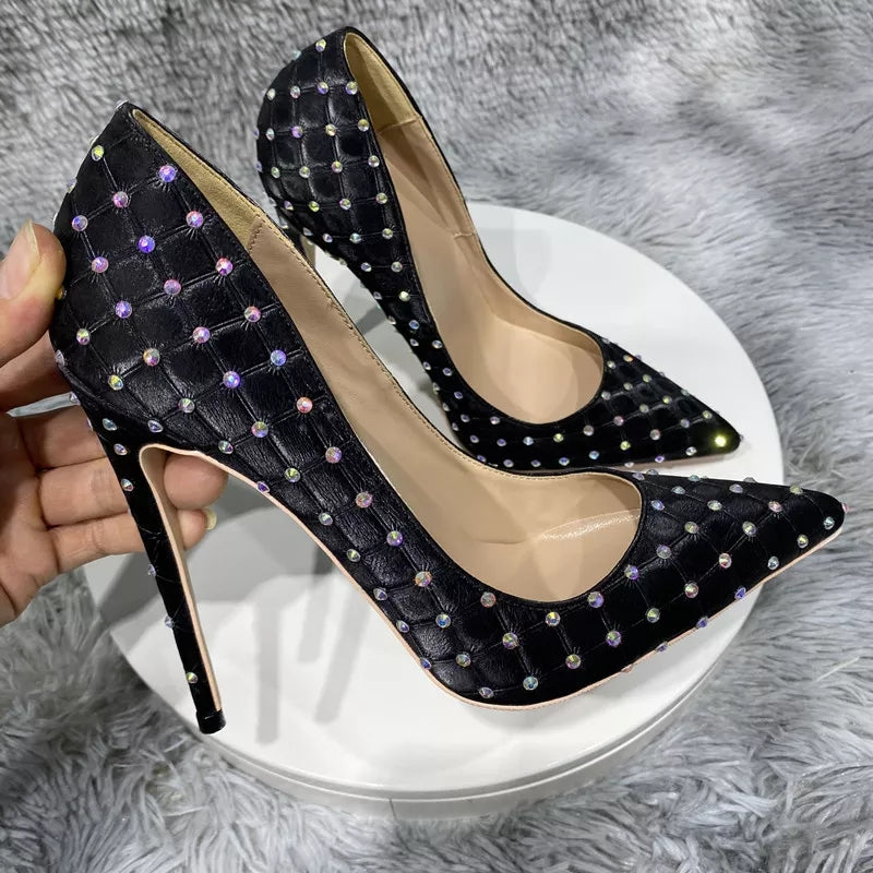 Satin clearance rhinestone heels