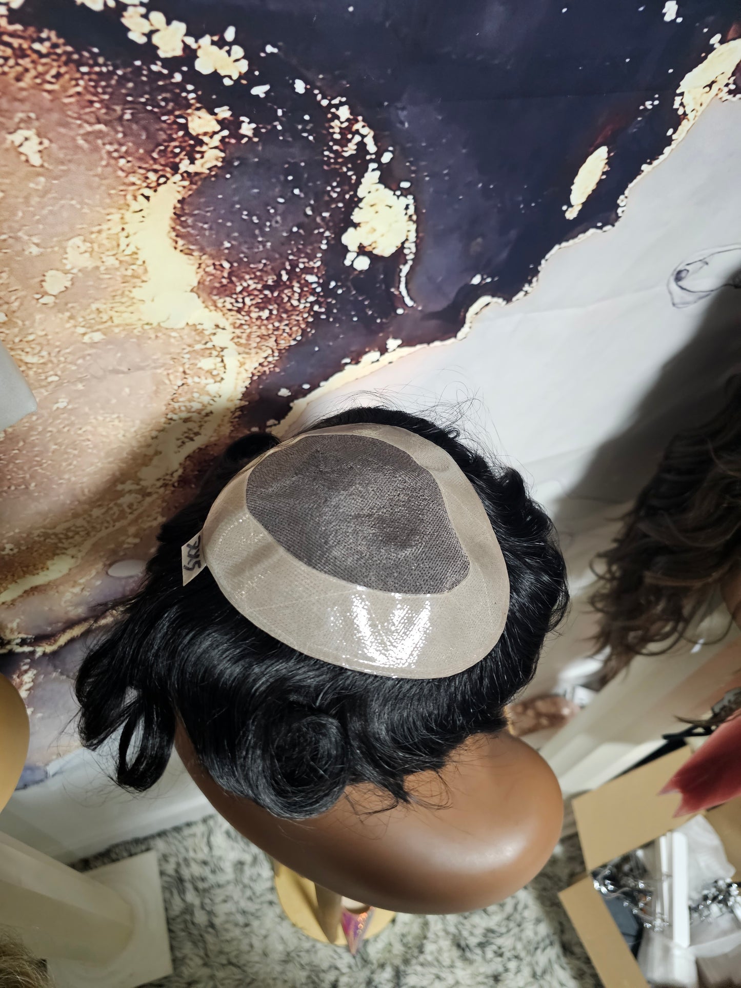 6" midnight black men toupee