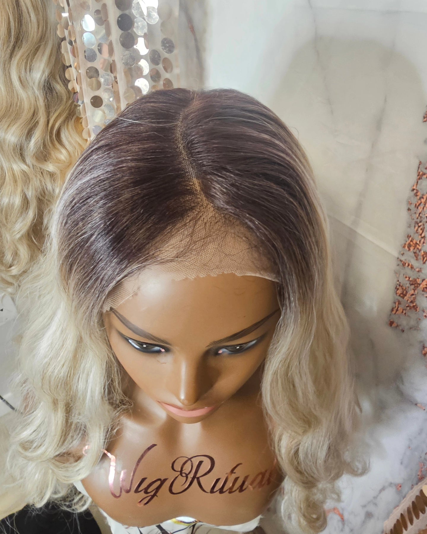 40' dark root blonde Lace font wig
